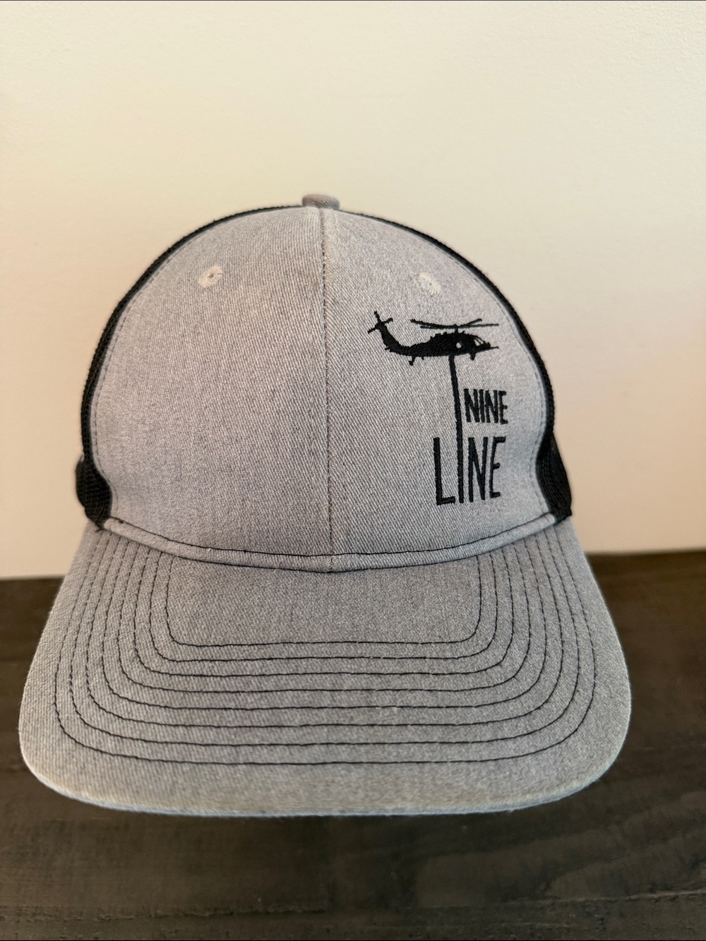 Nine Line Adjustable Gray Front Panel Black Mesh Trucker Hat